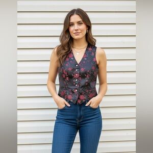 Wah Maker Arizona Vest Ladies M Western True West Outfitters Dark Floral Goth